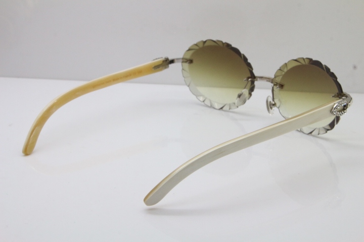 Cartier Big Stones White Genuine Natural Horn T8200761 Rimless Sunglasses In Gold Brown Carved Lens