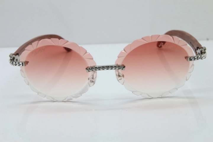 Cartier Big Stones Original Wood T8200761 Rimless Sunglasses In Gold Pink Carved Len