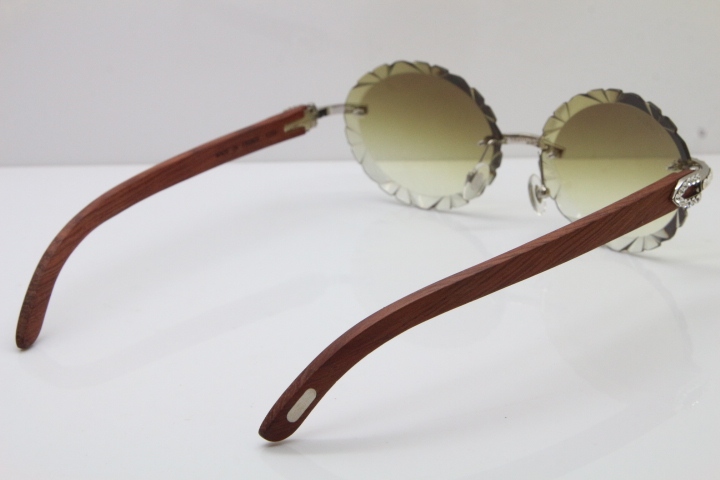 Cartier Big Stones Original Wood T8200761 Rimless Sunglasses In Gold Brown Carved Lens