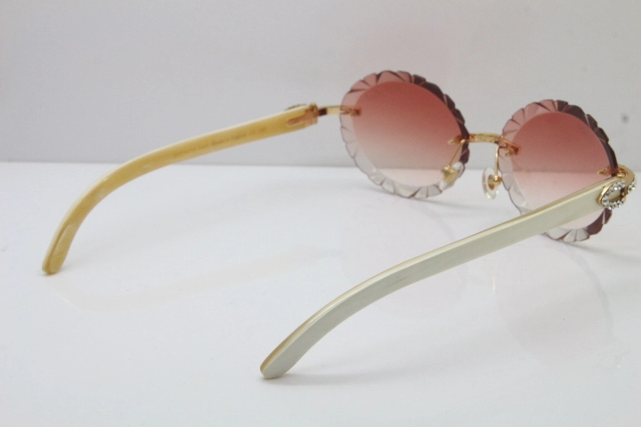 Cartier Big Stones White Genuine Natural Horn T8200761 Rimless Sunglasses In Gold Pink Carved Lens