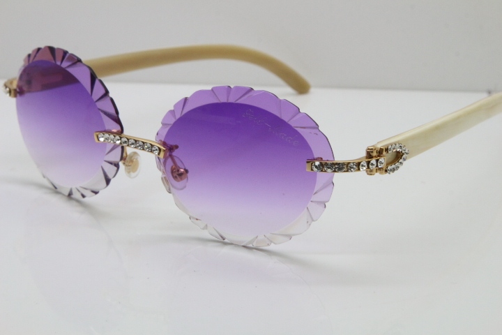 Cartier Big Stones White Genuine Natural Horn T8200761 Rimless Sunglasses In Gold Purple Carved Lens