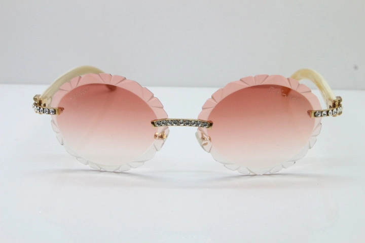 Cartier Big Stones White Genuine Natural Horn T8200761 Rimless Sunglasses In Gold Pink Carved Lens