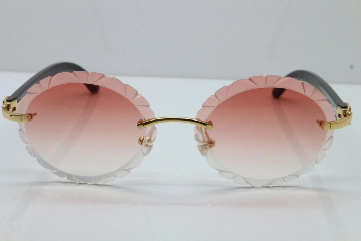 Cartier Rimless Original Black Buffalo Horn T8200761 Sunglasses In Gold Pink Carved Lens