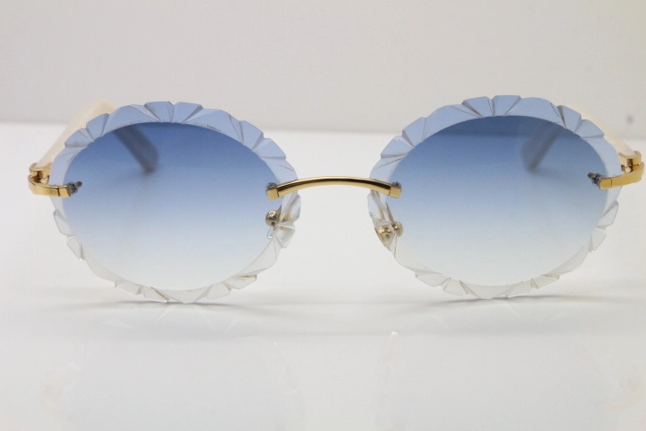 Cartier Rimless T8200761 Sunglasses In Gold Blue Carved Lens