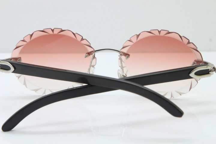 Cartier Rimless Original Black Buffalo Horn T8200761 Sunglasses In Gold Pink Carved Lens