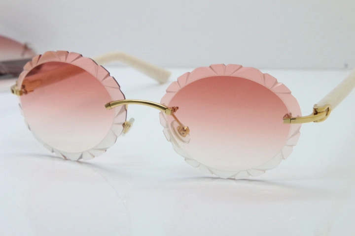 Cartier Rimless T8200761 Sunglasses In Gold Pink Carved Lens