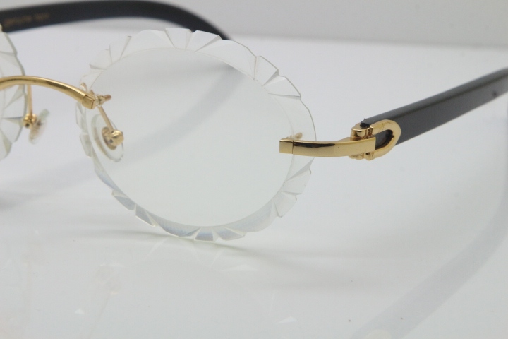 Cartier Optical Rimless Original Black Buffalo Horn T8200761 In Gold Carved Lens