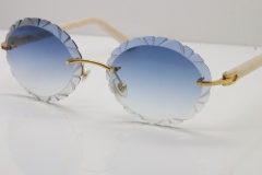 Cartier Rimless T8200761 Sunglasses In Gold Blue Carved Lens