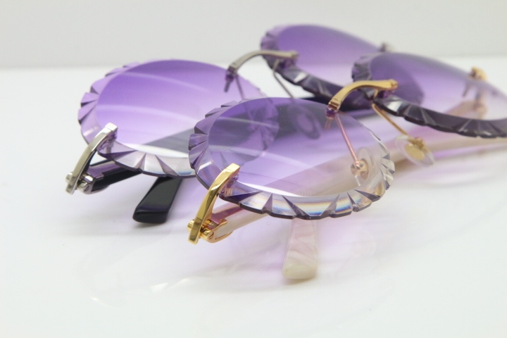 Cartier Rimless T8200761 Sunglasses In Gold Purple Carved Lens