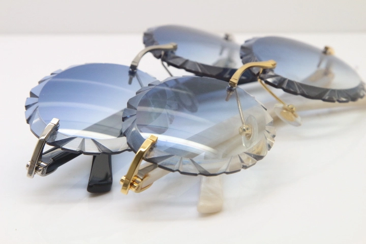 Cartier Rimless T8200761 Sunglasses In Gold Blue Carved Lens