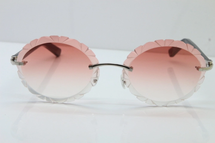 Cartier Rimless T8200761 Sunglasses In Gold Pink Carved Lens