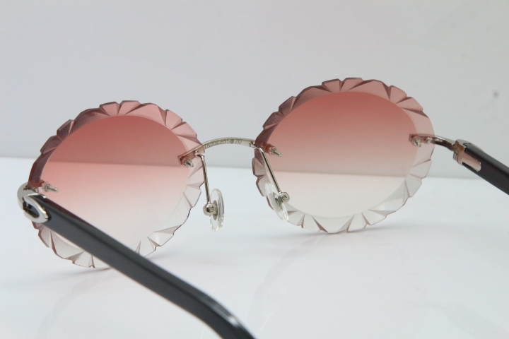 Cartier Rimless T8200761 Sunglasses In Gold Pink Carved Lens