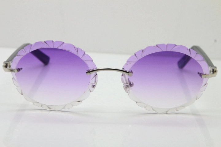 Cartier Rimless T8200761 Sunglasses In Gold Purple Carved Lens