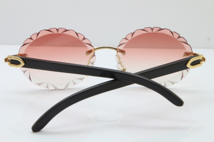 Cartier Rimless Original Black Buffalo Horn T8200761 Sunglasses In Gold Pink Carved Lens