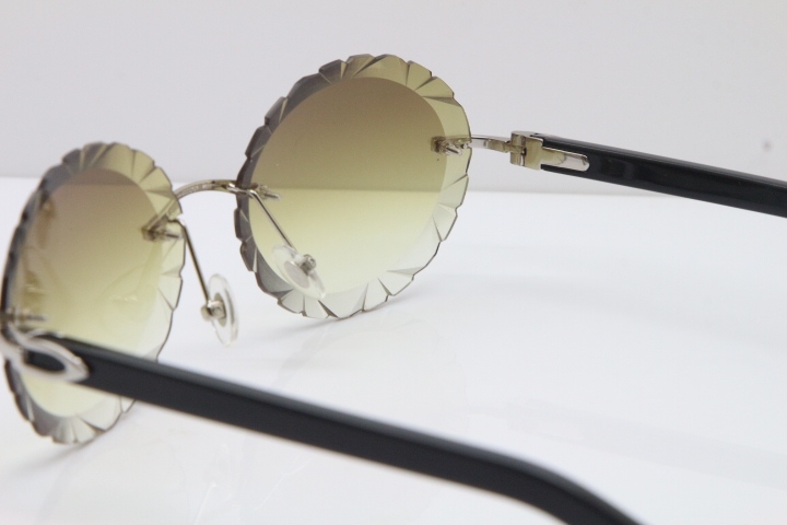 Cartier Rimless T8200761 Sunglasses In Gold Brown Carved Lens
