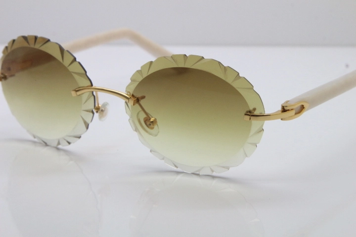 Cartier Rimless T8200761 Sunglasses In Gold Brown Carved Lens