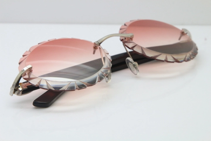 Cartier Rimless T8200761 Sunglasses In Gold Pink Carved Lens