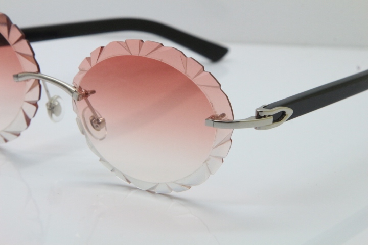 Cartier Rimless T8200761 Sunglasses In Gold Pink Carved Lens