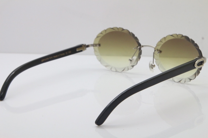 Cartier Rimless Original Black Buffalo Horn T8200761 Sunglasses In Gold Brown Carved Lens