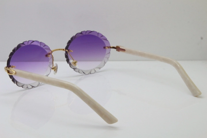 Cartier Rimless T8200761 Sunglasses In Gold Purple Carved Lens