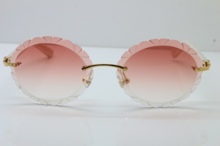 Cartier Rimless T8200761 Sunglasses In Gold Pink Carved Lens