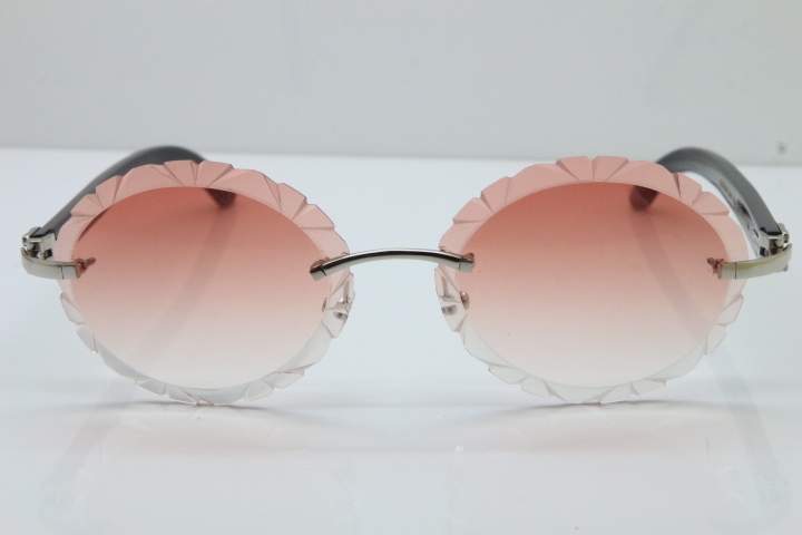 Cartier Rimless Original Black Buffalo Horn T8200761 Sunglasses In Gold Pink Carved Lens