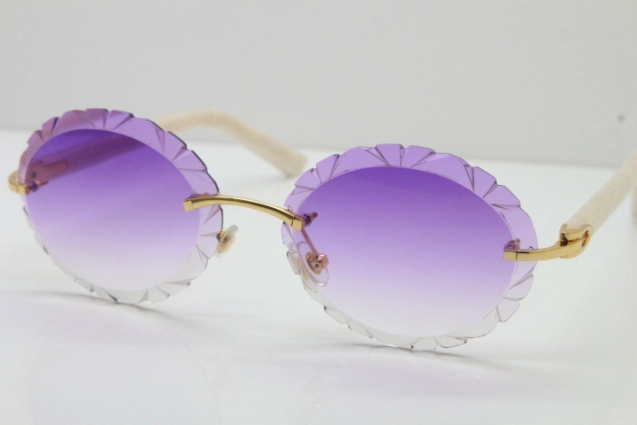 Cartier Rimless T8200761 Sunglasses In Gold Purple Carved Lens