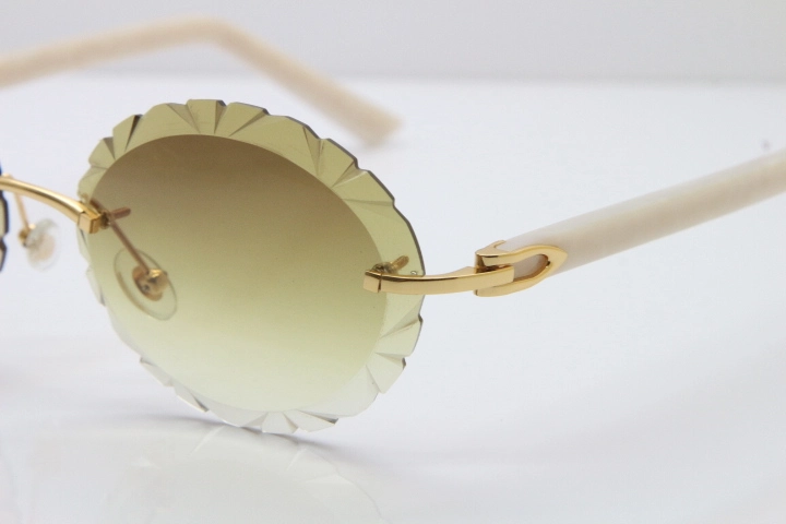 Cartier Rimless T8200761 Sunglasses In Gold Brown Carved Lens