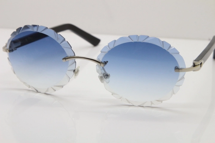 Cartier Rimless T8200761 Sunglasses In Gold Blue Carved Lens