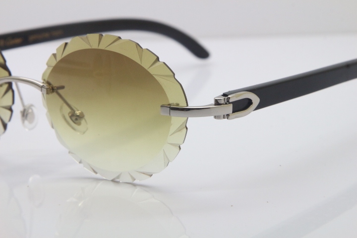 Cartier Rimless Original Black Buffalo Horn T8200761 Sunglasses In Gold Brown Carved Lens