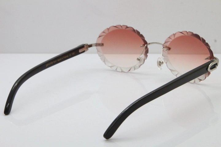 Cartier Rimless Original Black Buffalo Horn T8200761 Sunglasses In Gold Pink Carved Lens