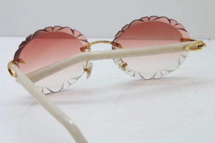 Cartier Rimless T8200761 Sunglasses In Gold Pink Carved Lens