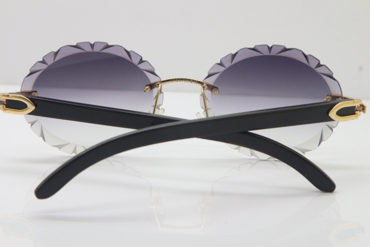 Cartier Rimless Original Black Buffalo Horn T8200761 Sunglasses In Gold Gray Carved Lens