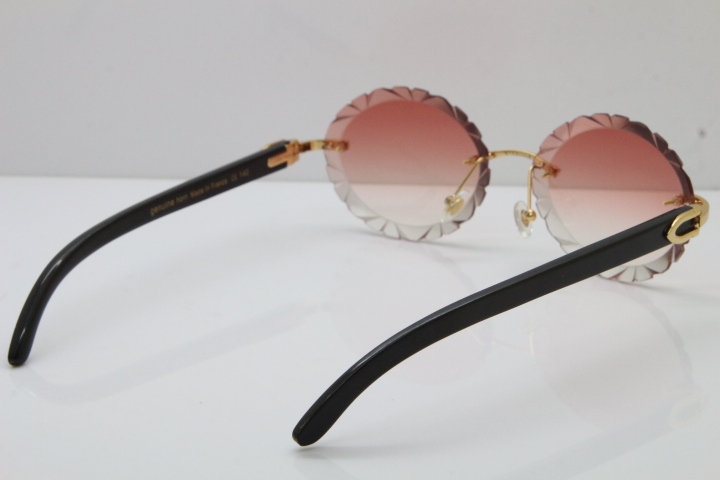 Cartier Rimless Original Black Buffalo Horn T8200761 Sunglasses In Gold Pink Carved Lens