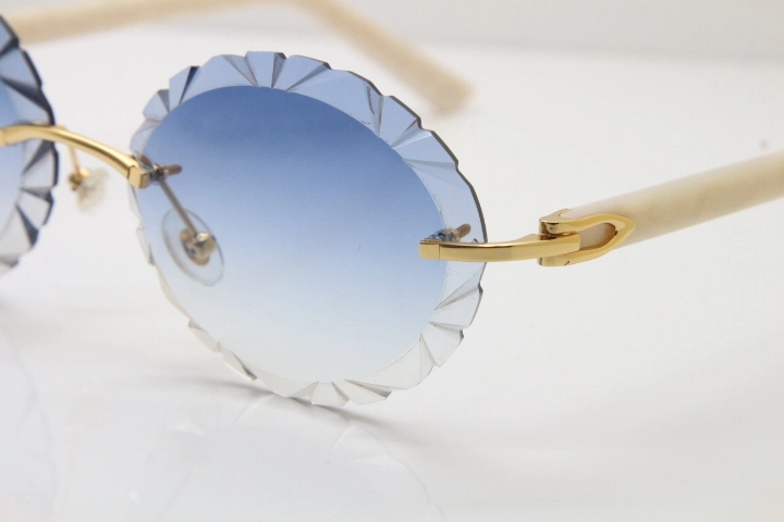 Cartier Rimless T8200761 Sunglasses In Gold Blue Carved Lens