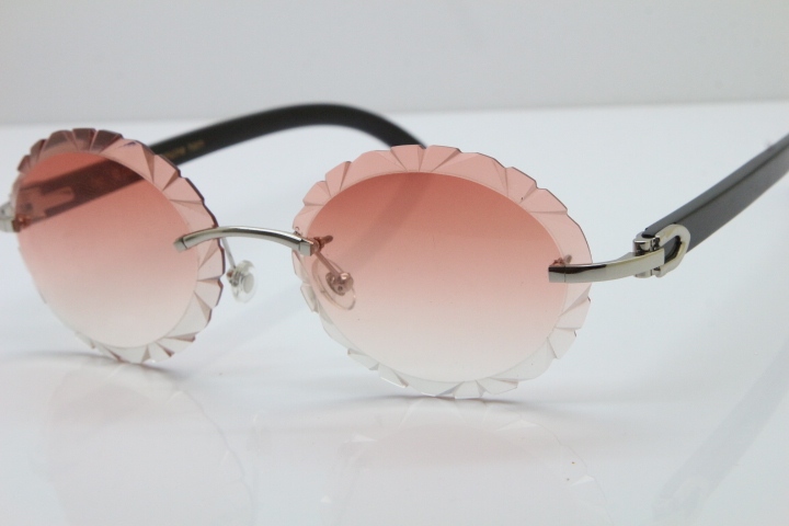 Cartier Rimless Original Black Buffalo Horn T8200761 Sunglasses In Gold Pink Carved Lens