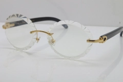 Cartier Optical Rimless Original Black Buffalo Horn T8200761 In Gold Carved Lens