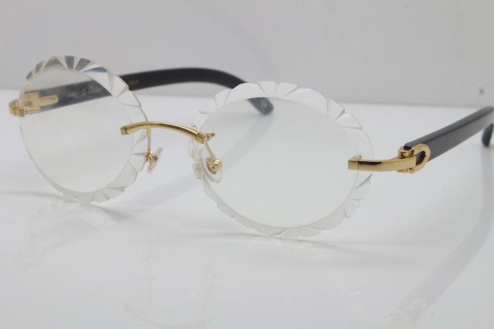 Cartier Optical Rimless Original Black Buffalo Horn T8200761 In Gold Carved Lens