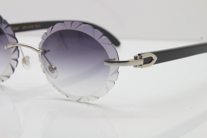 Cartier Rimless Original Black Buffalo Horn T8200761 Sunglasses In Gold Gray Carved Lens