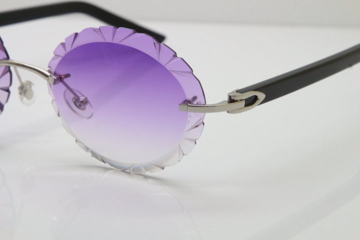 Cartier Rimless T8200761 Sunglasses In Gold Purple Carved Lens