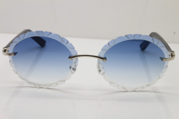 Cartier Rimless T8200761 Sunglasses In Gold Blue Carved Lens