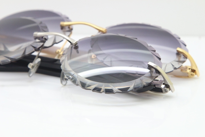 Cartier Rimless T8200761 Sunglasses In Gold Gray Carved Lens