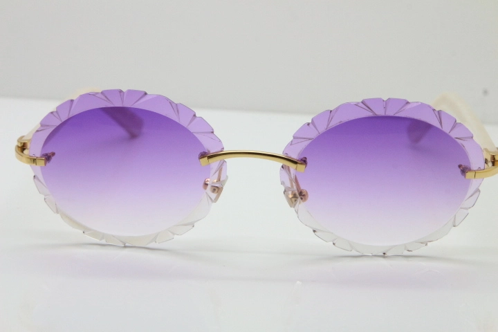 Cartier Rimless T8200761 Sunglasses In Gold Purple Carved Lens