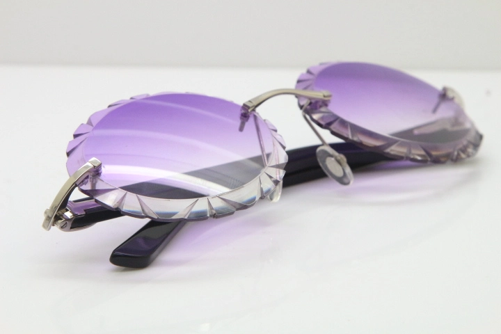 Cartier Rimless T8200761 Sunglasses In Gold Purple Carved Lens