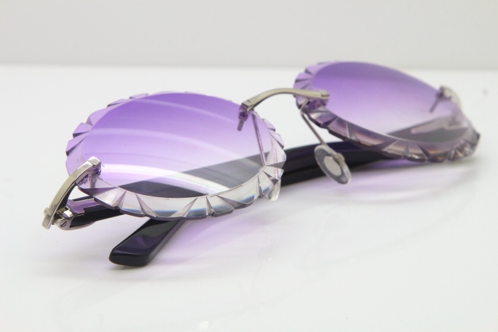 Cartier Rimless T8200761 Sunglasses In Gold Purple Carved Lens