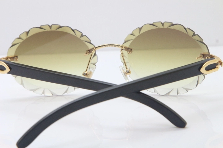 Cartier Rimless Original Black Buffalo Horn T8200761 Sunglasses In Gold Brown Carved Lens