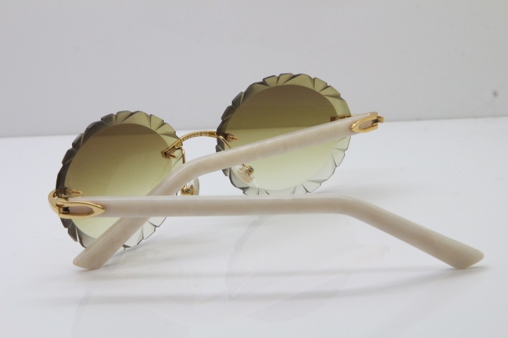 Cartier Rimless T8200761 Sunglasses In Gold Brown Carved Lens