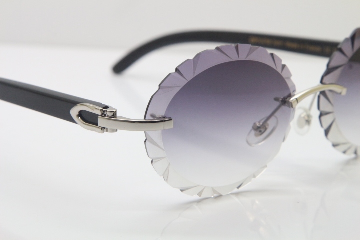 Cartier Rimless Original Black Buffalo Horn T8200761 Sunglasses In Gold Gray Carved Lens