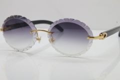 Cartier Rimless Original Black Buffalo Horn T8200761 Sunglasses In Gold Gray Carved Lens