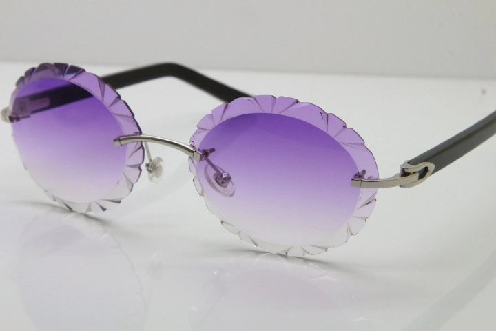 Cartier Rimless T8200761 Sunglasses In Gold Purple Carved Lens